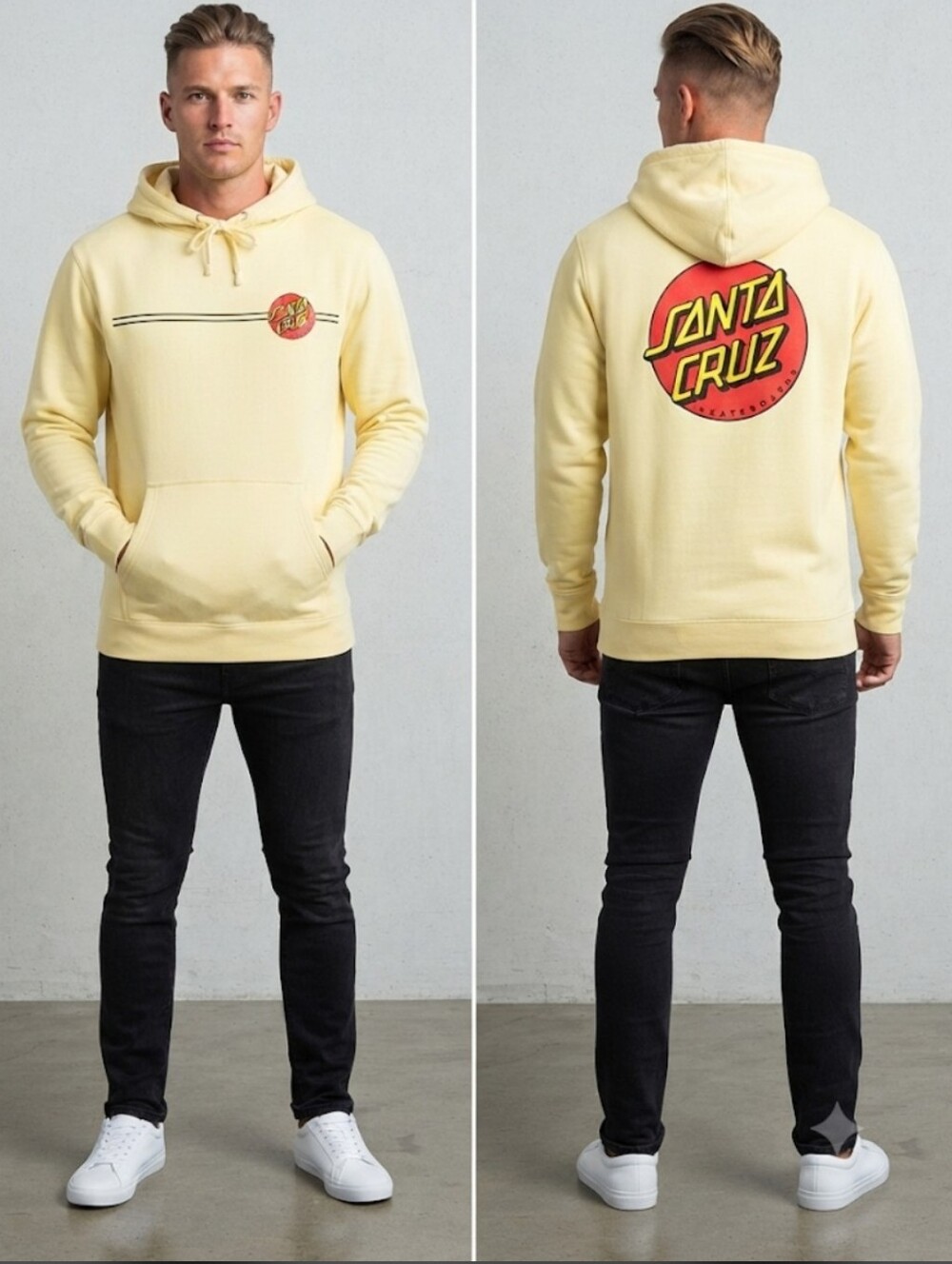 Santa Cruz Classic Dot Chest Pullover Hoodie Pastel Yellow Medium M Faded Skate